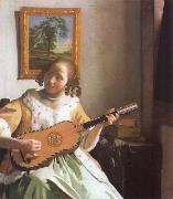Jan Vermeer Woman is playing Guitar oil painting